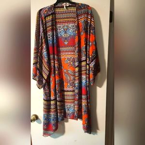 established 1946 Bohemian Kimono Women's Size 18/20W Orange Blue Open Ov…